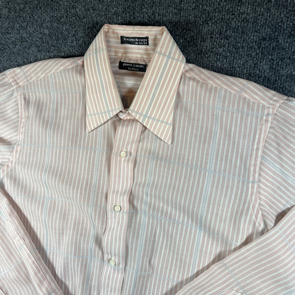 Vintage 1970s Pierre Cardin Boutique Shirt Pink‎ Stripe Disco Dagger Collar 15
